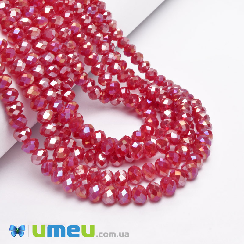 Намистини ронделі, 6х5 мм, Червоні AB (BUS-049262)