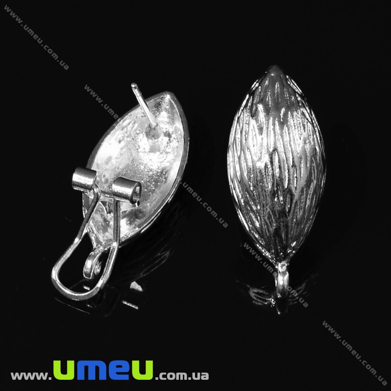 Пусеты с защелкой, Листики, Светлое серебро, 25х11 мм (OSN-031771)