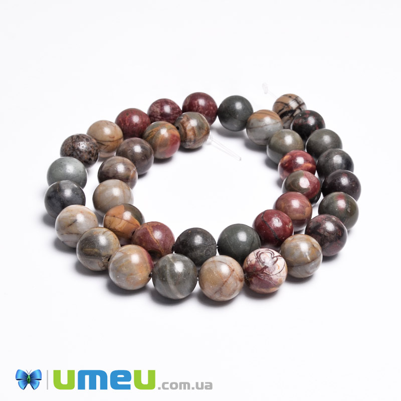Намистини Яшма Пікассо, Натур. камінь, 10 мм, Круглі (BUS-049740)