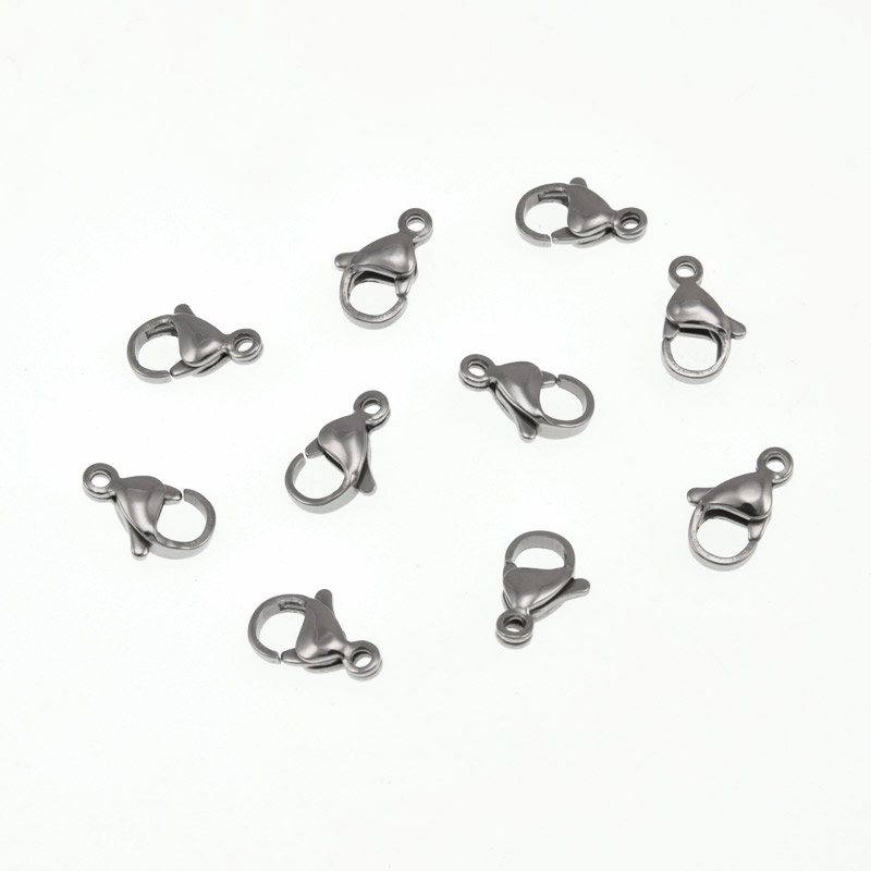 Замки-карабіни з нержавіючої сталі, 13х8 мм, Темне срібло (STL-056999)