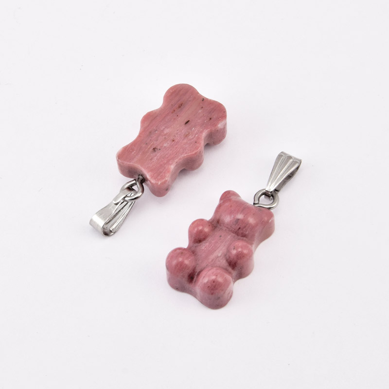 Підвіска Ведмедик, Натур. камінь Родоніт, 22х11х7 мм (POD-058662)