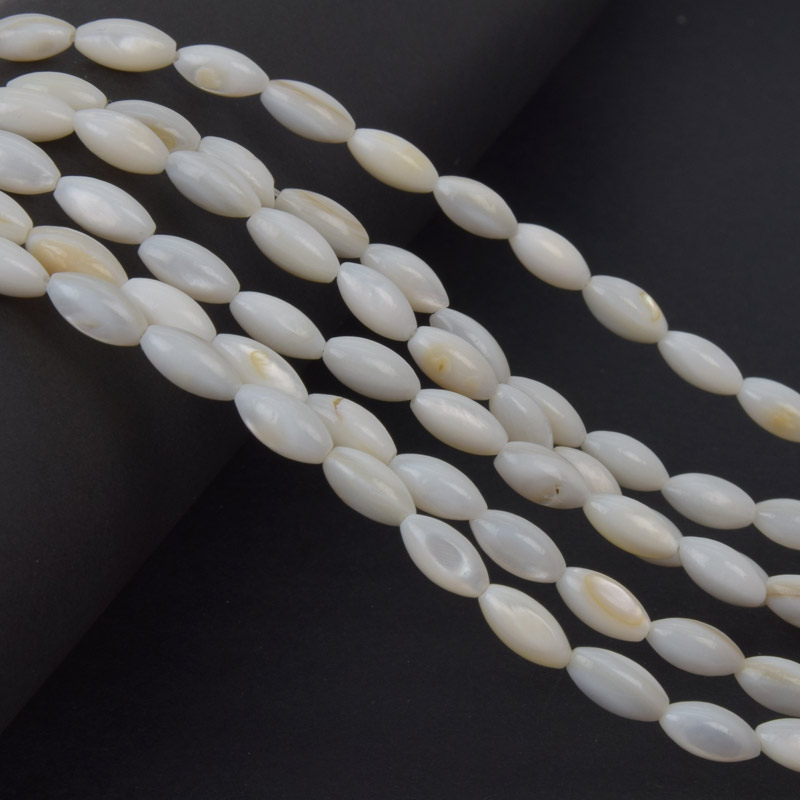 Намистини Перламутр кремовий, Натур. камінь, 10х5 мм, Рис (BUS-058128)