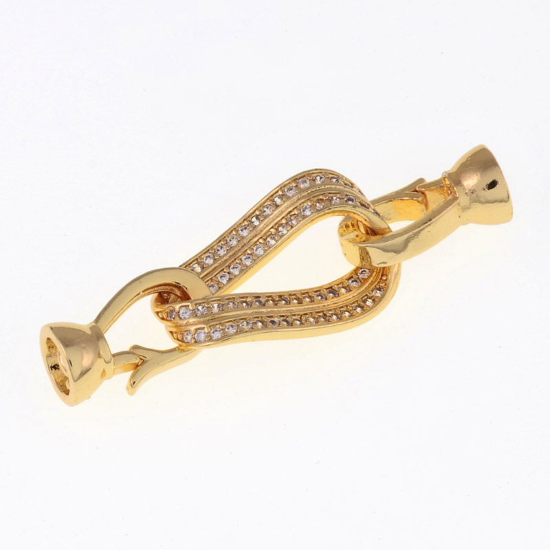 Застёжка, 38х12 мм, Латунь с покрытием 18 kt, Куб. цирконий (ZAM-055439)