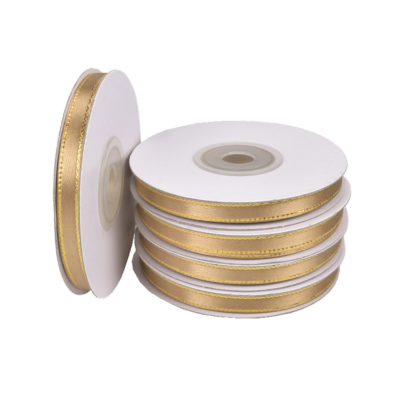 Атласная лента с люрексом, 6 мм, Коричневая с золотом (LEN-061070)