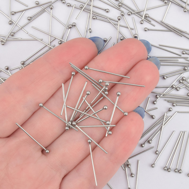 Гвоздики с шариком из нерж. стали, 20 мм, Темное серебро (STL-056225)