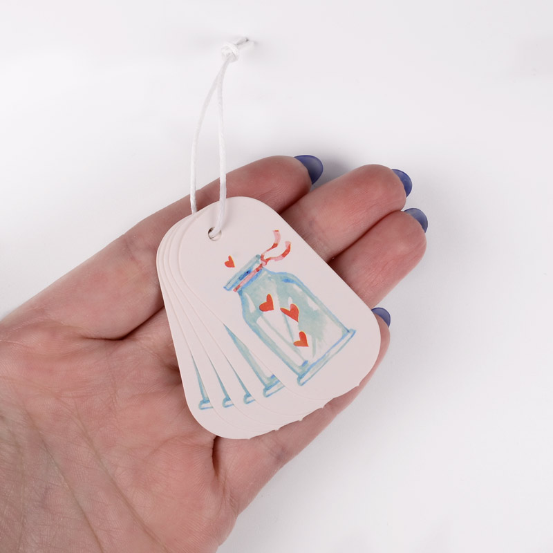 Бірки для подарунків з принтом, 50х25 мм, Білі (UPK-056263)