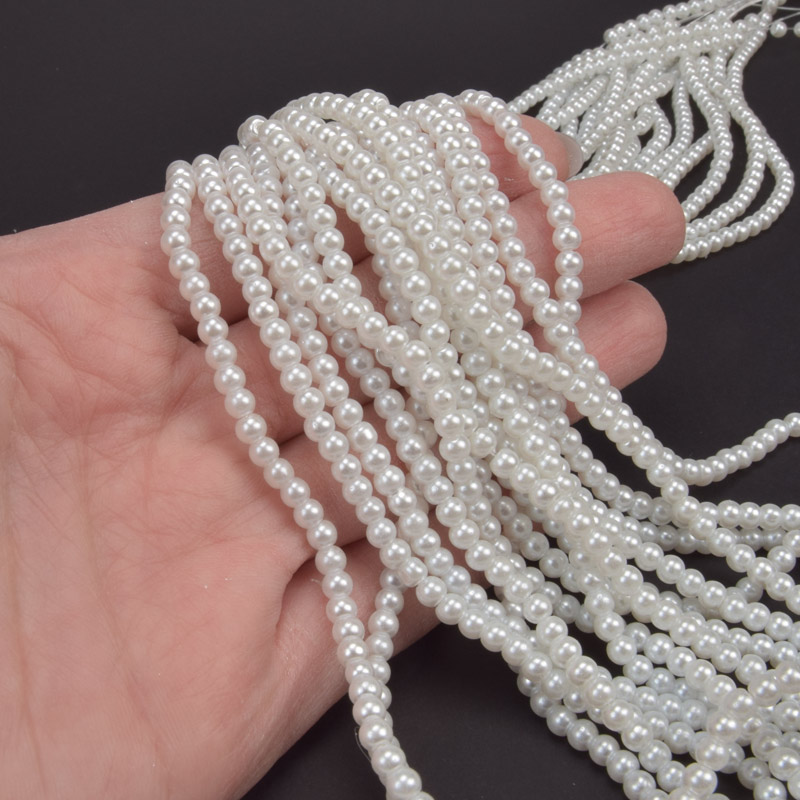 Намистини скляні Перли, 3 мм, Білі, Круглі (BUS-052035)