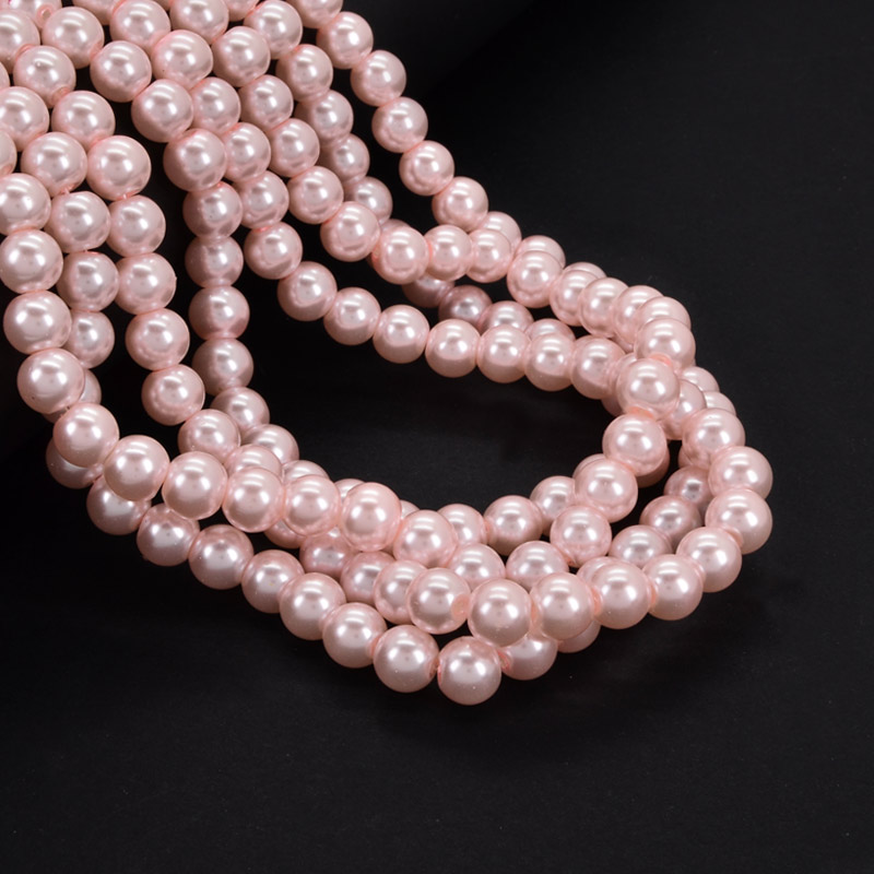 Намистини скляні Перли, 8 мм, Рожеві світлі, Круглі (BUS-052090)