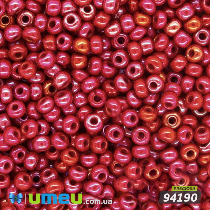 Бісер чеський №595 / 94190, Червоний темний райдужний, Перламутровий, 10/0 (BIS-006444)