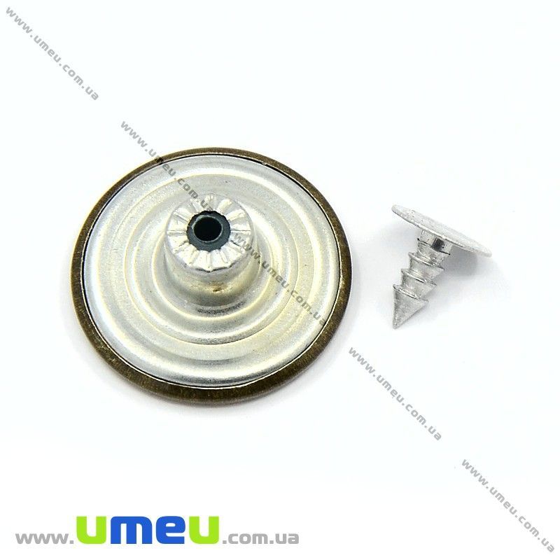 Гудзик металевий джинсовий Круглий, 20 мм, Антична бронза (PUG-013031)