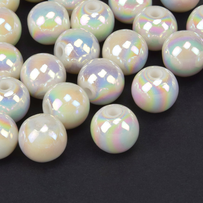 Бусины пластиковые радужные Круглые, 12 мм, Молочные (BUS-060796)