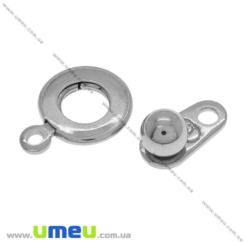 Замок-кнопка з нержавіючої сталі, 15х9 мм, Темне срібло (STL-028374)