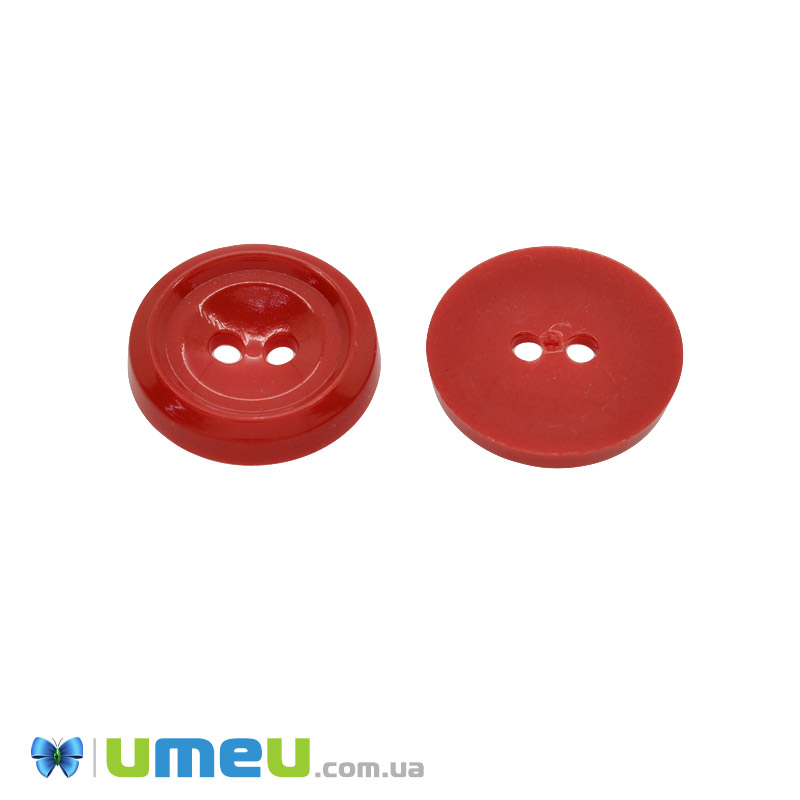 Пуговица пластиковая Круглая, 17,5 мм, Красная (PUG-047910)