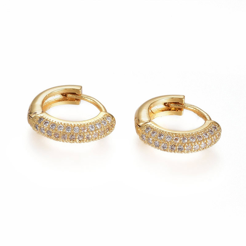 Сережки-кільця Huggie, Латунь з покриттям 18 kt, Стрази куб. цирконій, 13х3,5 мм (OSN-053109)