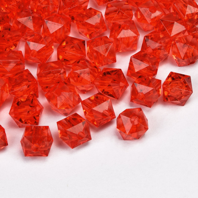 Бусины для сумок ОПТ Акриловые, Куб граненый, 8х7,5 мм, Красные (BUS-059923)