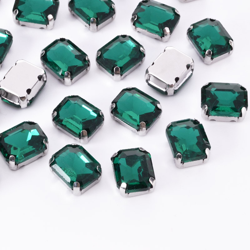 Шатон прямокутний, 10х8 мм, Темне срібло, Смарагдовий (KAB-052909)