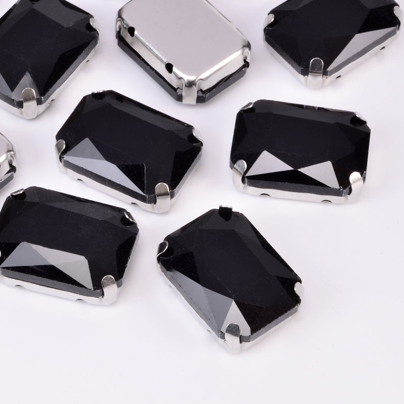 Шатон прямокутний, 18х13 мм, Темне срібло, Чорний (KAB-052894)