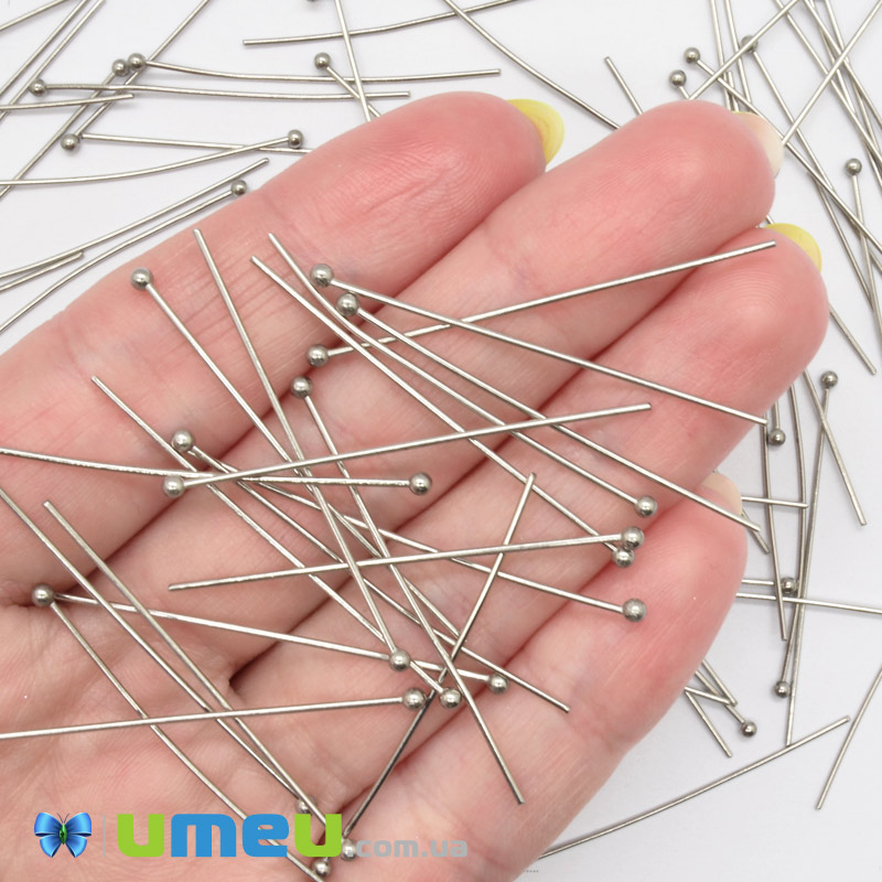 Гвоздики з кулькою з нерж. сталі, 40 мм, Темне срібло (STL-056228)