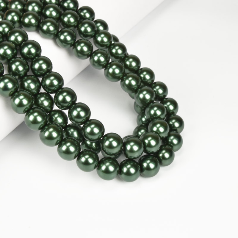 Бусины стеклянные Жемчуг, 12 мм, Зеленые, Круглые (BUS-056700)