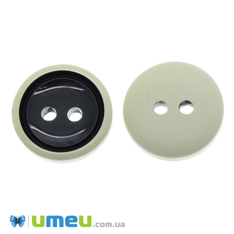 Пуговица пластиковая Круглая, 15 мм, Черно-бежевая (PUG-038688)