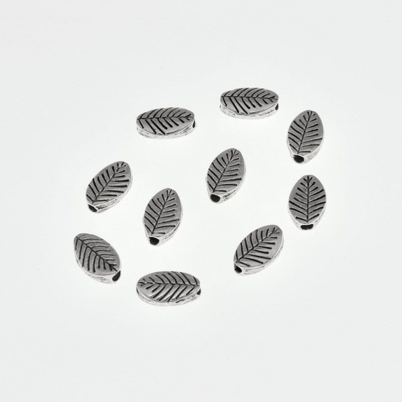 Бусины мет. Листики, 9х6х3 мм, Античное серебро (BUS-008215)