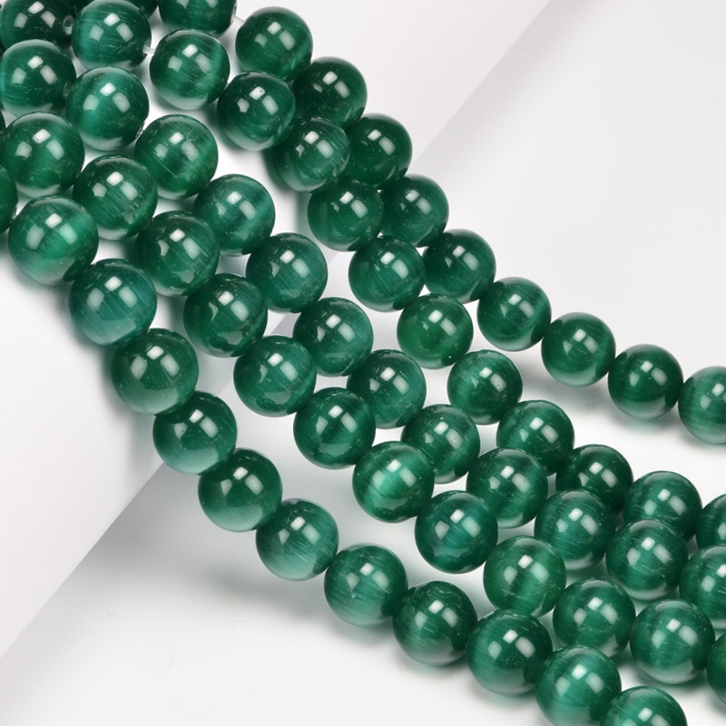 Бусины Кошачий глаз, Синт. камень, 10 мм, Изумрудные, Круглые (BUS-054237)
