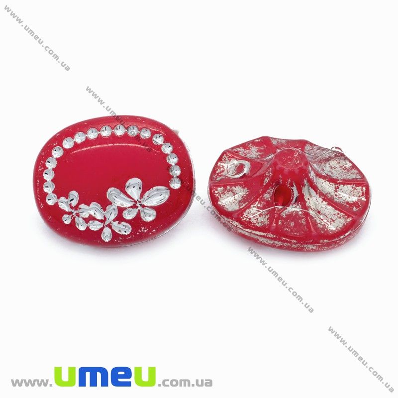 Гудзик пластиковий на полуніжці овийльний, 14х11 мм, Червоний (PUG-012982)