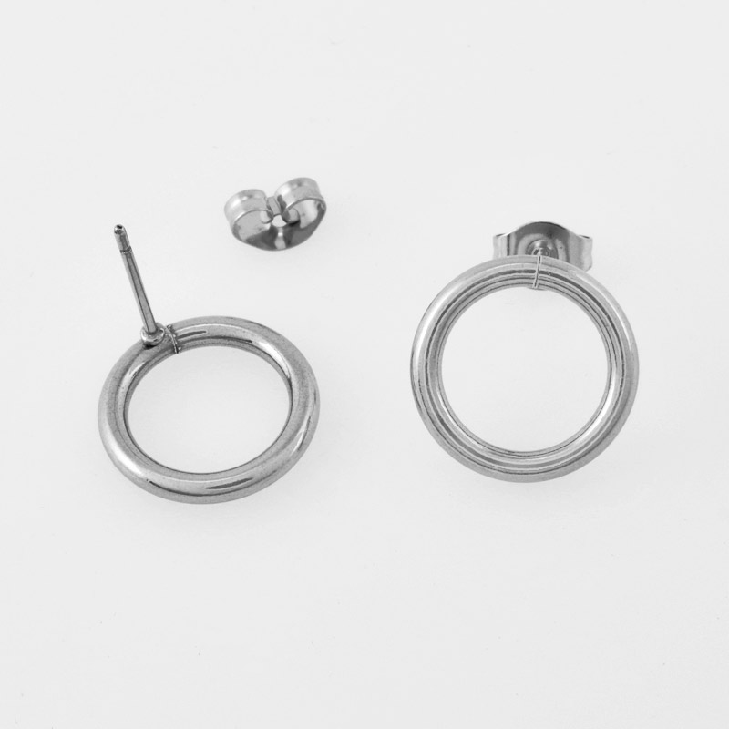 Пусети з нерж. сталі з заглушками, Круглі, 14х13 мм, Темне срібло (STL-058498)