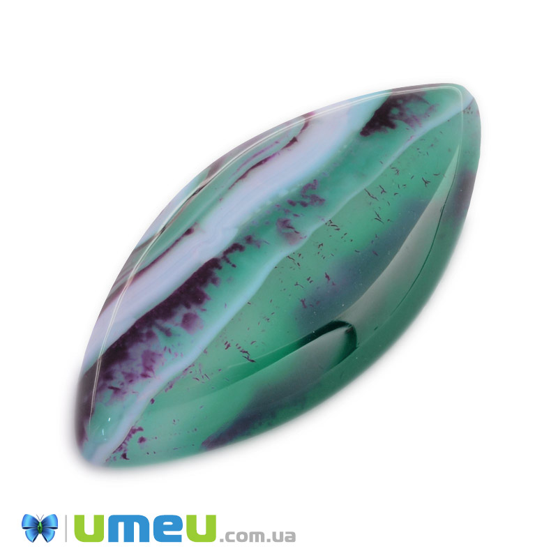Кабошон нат. камінь Агат Бразильський фіолетово-зелений, Човен, 39,1х19,4 мм (KAB-042791)