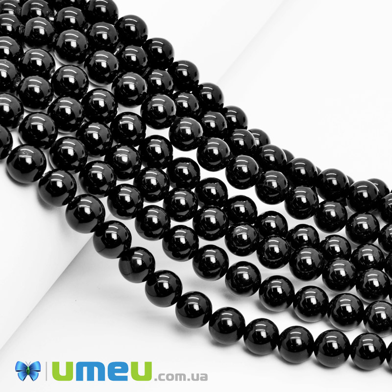 Намистини Агат чорний, Натур. камінь, 8 мм, Круглі (BUS-049732)