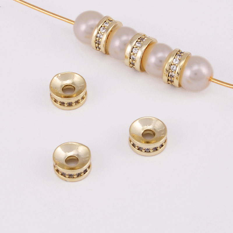 Намистина-розділювач, 6,3 мм, Латунь з покриттям 14 kt, Стрази куб. цирконій (BUS-055898)