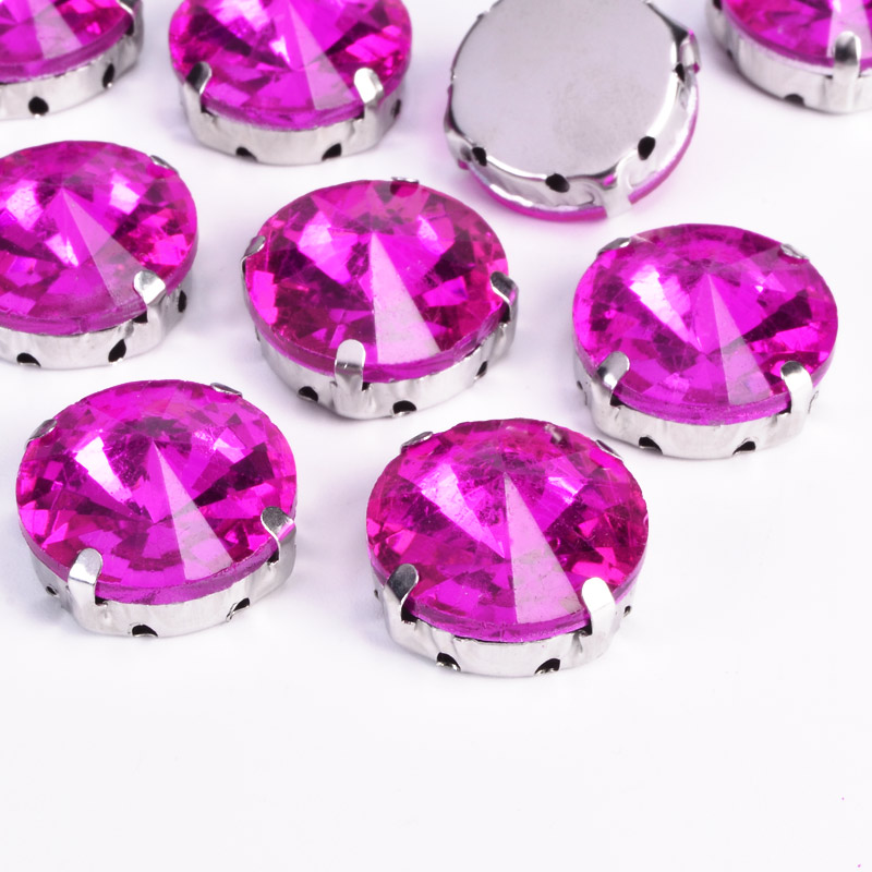 Шатон круглий 18 мм, Темне срібло, Малиновий (KAB-052993)