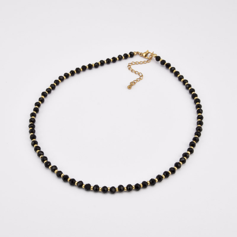 Чокер чорний, Намистини скляні, 36 см, Нерж сталь (BUS-058758)