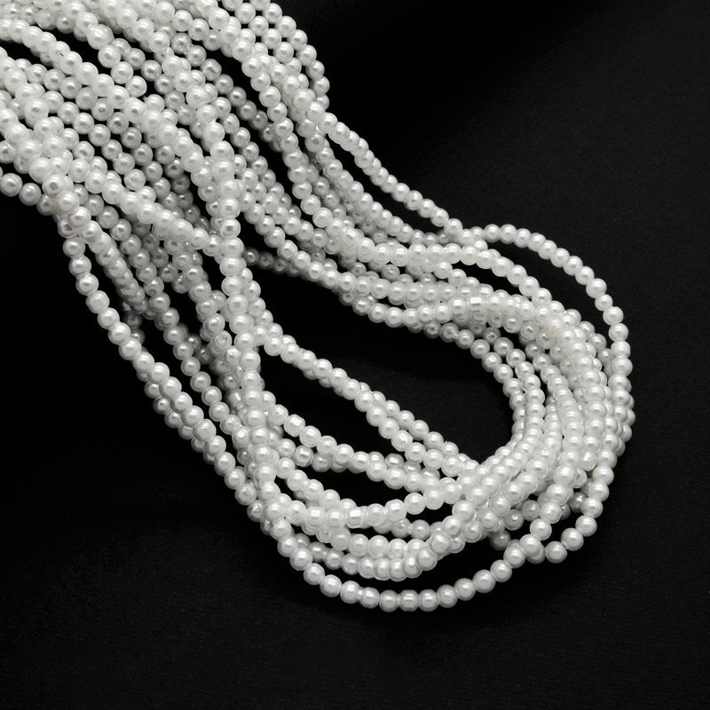 Намистини скляні Перли, 3 мм, Білі, Круглі (BUS-052035)