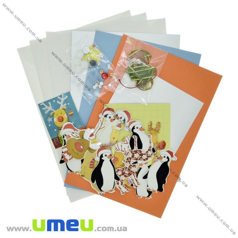 Набор скрапбукинга для изготовления 3-х больших открыток с конвертами, Пингвины (DIF-032794)