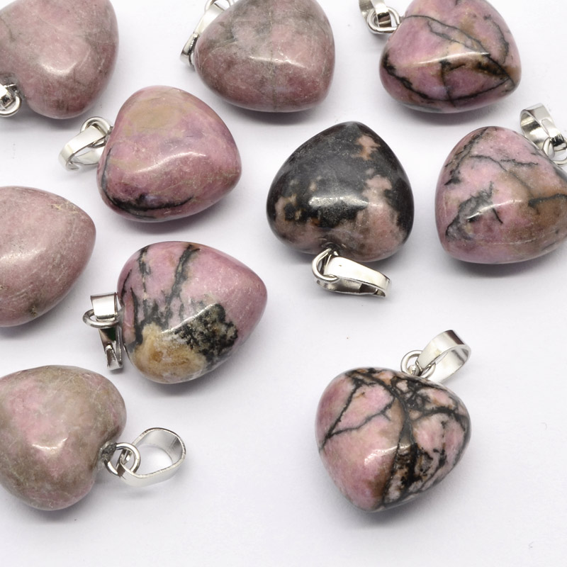 Підвіска Серце, Натур. камінь Родоніт, 18х15х10 мм (POD-054408)