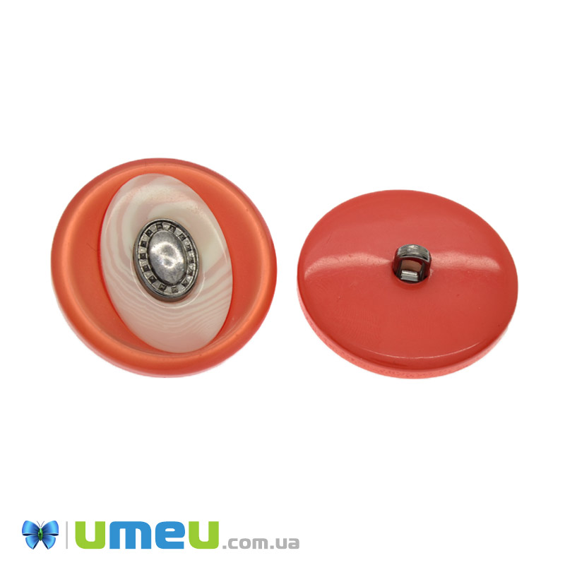 Гудзик пластиковий на ніжці тонований Круглий, 30 мм, Помаранчевий (PUG-046218)