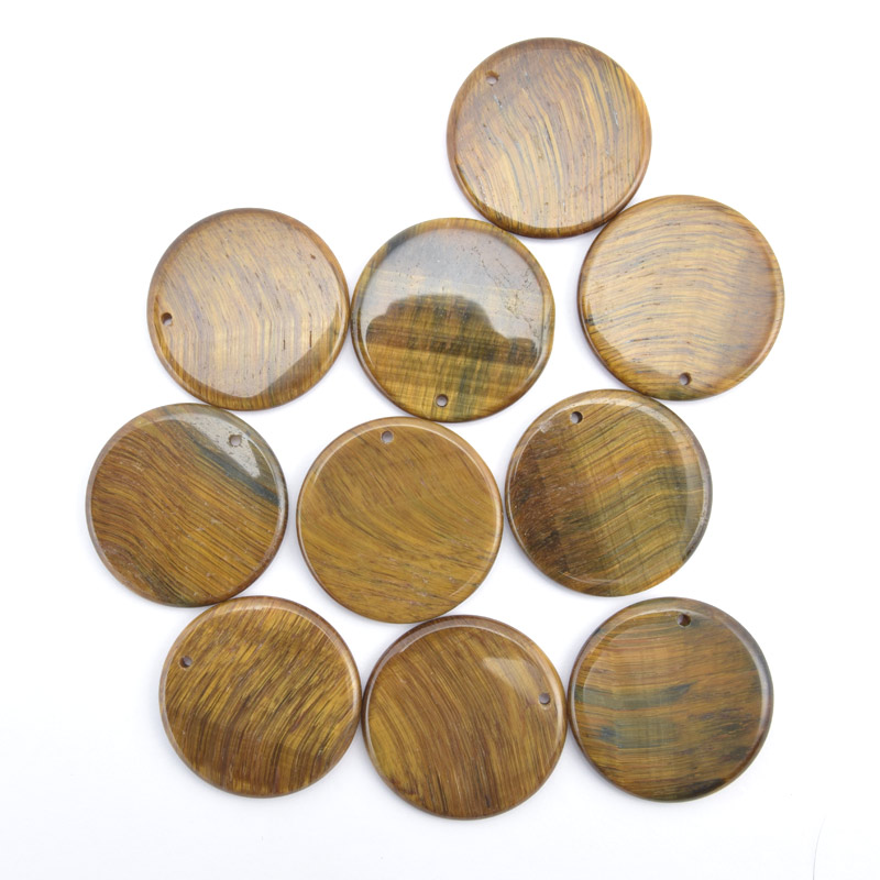 Подвеска Круглая плоская, Натур. камень Тигровый глаз, 30 мм (POD-058641)