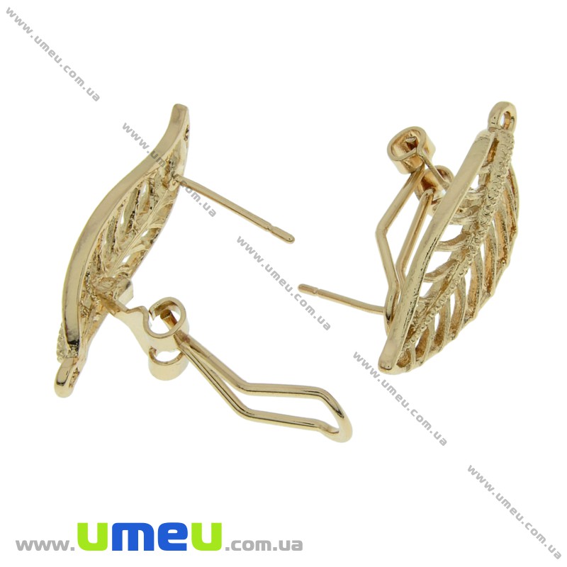 Пусеты с защелкой, Листики, Золото, 27х12 мм (OSN-031770)