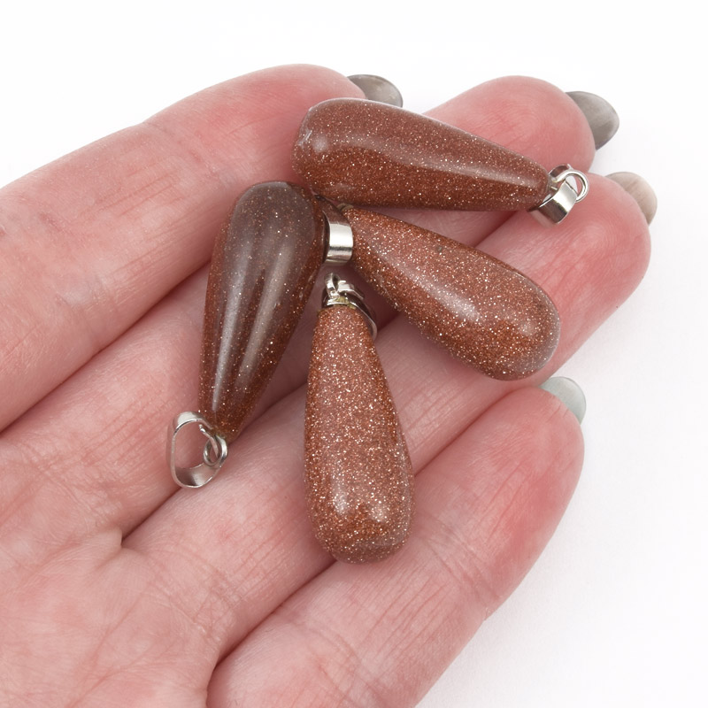 Подвеска Капля, Синт. камень Авантюрин Золотой песок, 29х10 мм (POD-011963)