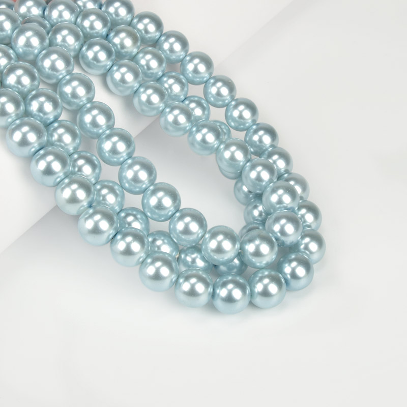 Бусины стеклянные Жемчуг, 12 мм, Голубые, Круглые (BUS-056693)