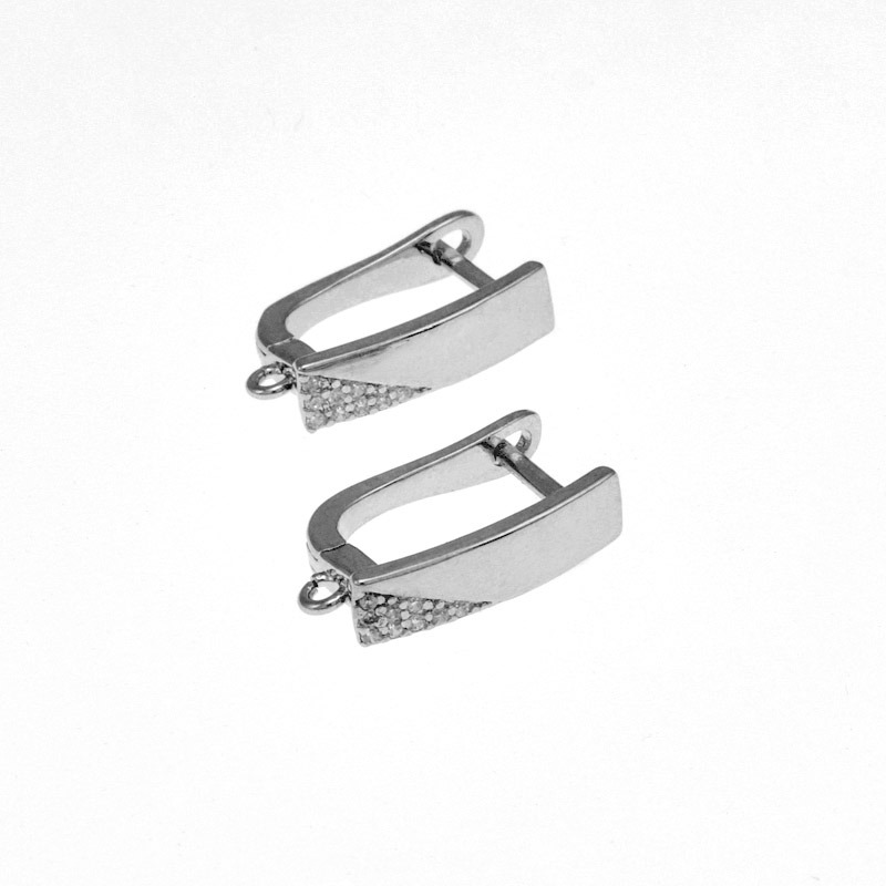 Швензы, Латунь с покрытием Родий, Стразы куб. цирконий, 18х11х4 мм (OSN-059038)