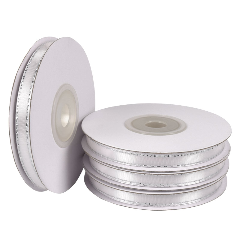Атласная лента с люрексом, 6 мм, Белая с серебром (LEN-056808)