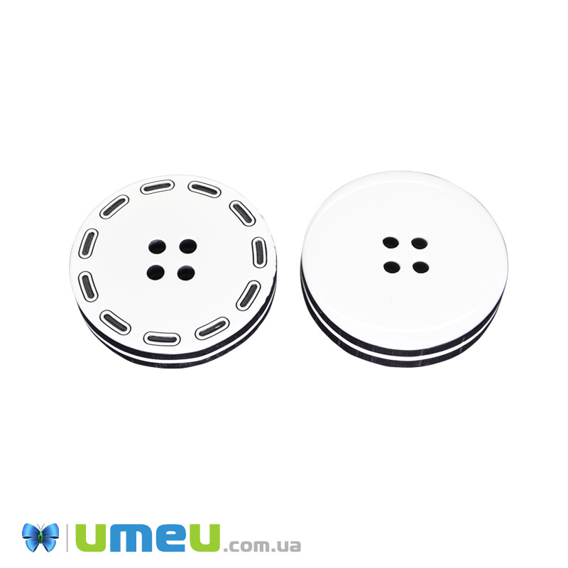Гудзик пластиковий Круглий, 21 мм, Білий (PUG-046514)