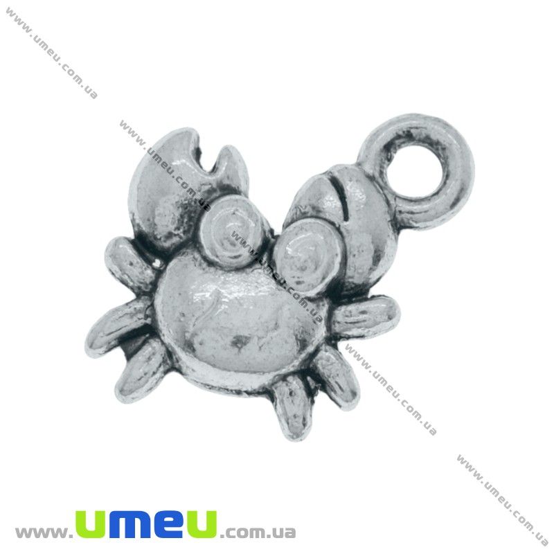 Підвіска метал. Крабик (двостор.), 15х12 мм, Античне срібло (POD-007944)