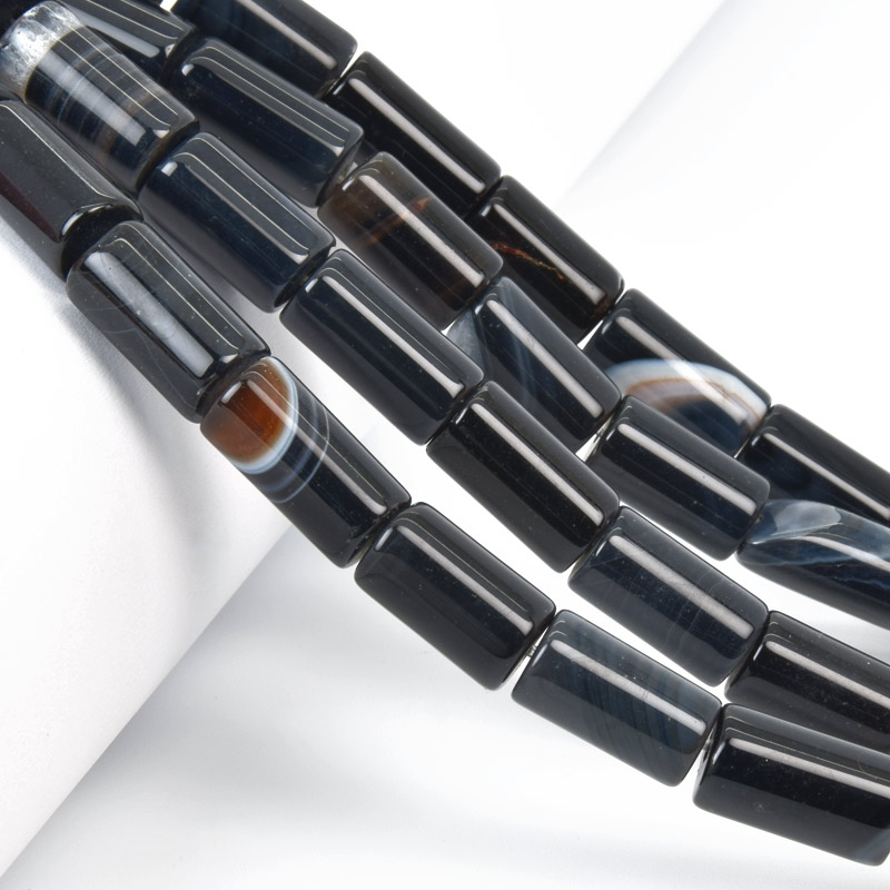 Намистини Агат чорний, Натур. камінь, 14-17 мм, Боченок, 19 см (BUS-058149)