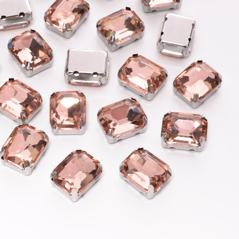 Шатон прямоугольный, 10х8 мм, Темное серебро, Персиковый (KAB-052916)