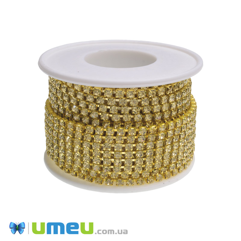 Стразовая цепь SS12 (2,8 мм), Золото, Стразы стеклянные золотистые (ZEP-049286)