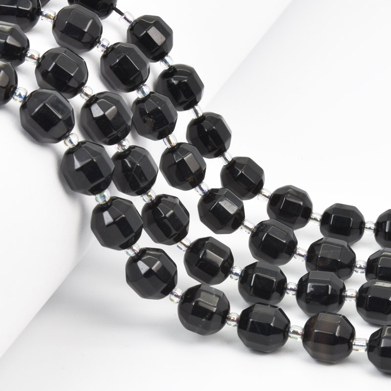 Намистини Агат чорний, Натур. камінь, 10 мм, Круглі грановані (BUS-058215)