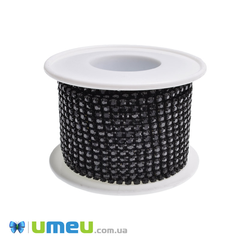 Стразовий ланцюг SS8,5 (2,6 мм), Чорний, Стрази скляні чорні (ZEP-049305)